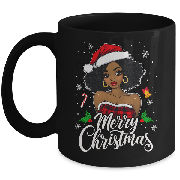 Merry Christmas Black Women African Girl Santa Hat Xmas Mug 11oz Mug Black front 600x.jpg