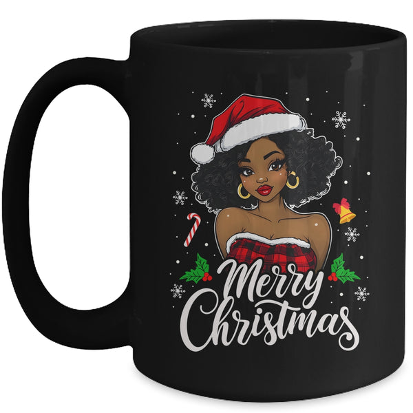 Merry Christmas Black Women African Girl Santa Hat Xmas Mug 15oz Mug Black front 600x.jpg