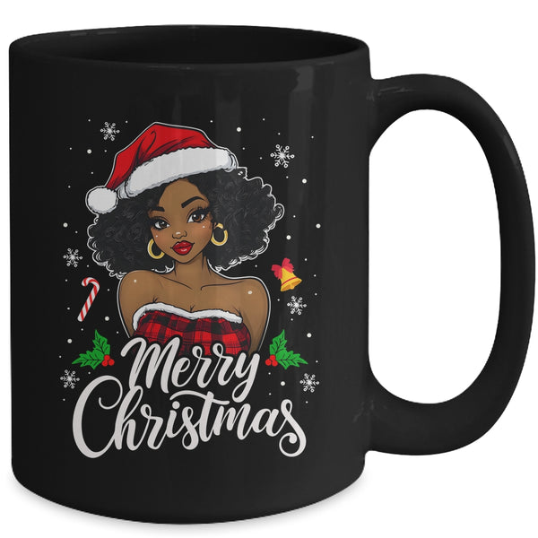 Merry Christmas Black Women African Girl Santa Hat Xmas Mug 15oz Mug Black back 600x.jpg