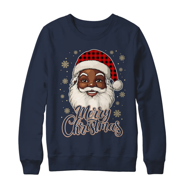 Black African American Christmas Santa Claus Afro Santa Men Crewneck Sweatshirt Navy 600x.jpg