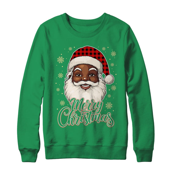 Black African American Christmas Santa Claus Afro Santa Men Crewneck Sweatshirt Irish Green 600x.jpg