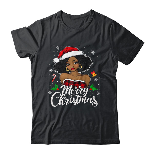 Merry Christmas Black Women African Girl Santa Hat Xmas Shirt Sweatshirt Classic T Shirt Black 600x.jpg