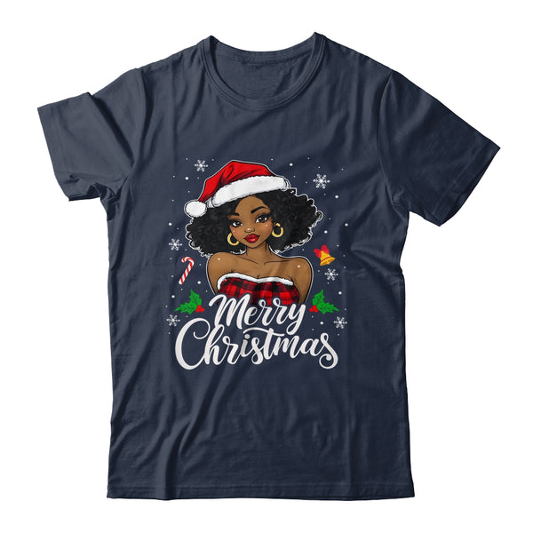 Merry Christmas Black Women African Girl Santa Hat Xmas Shirt Sweatshirt Classic T Shirt Navy 600x.jpg