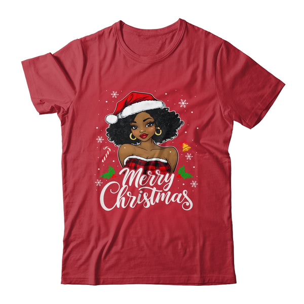 Merry Christmas Black Women African Girl Santa Hat Xmas Shirt Sweatshirt Classic T Shirt Red 600x.jpg
