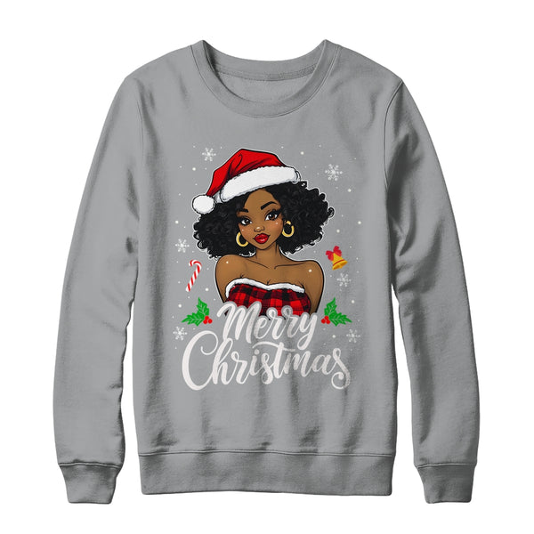 Merry Christmas Black Women African Girl Santa Hat Xmas Shirt Sweatshirt Crewneck Sweatshirt Sport Grey 600x.jpg