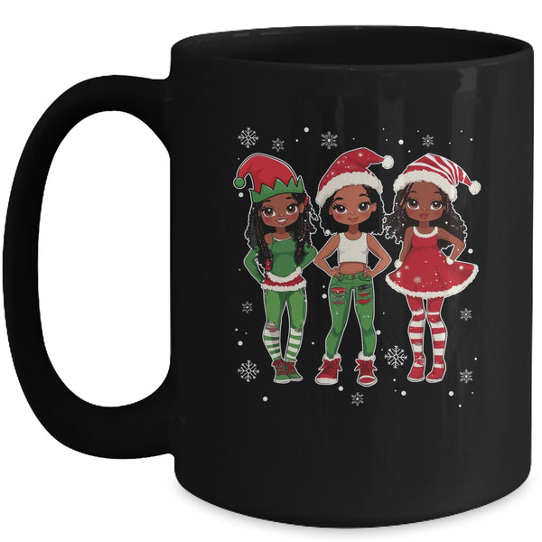 Merry Christmas Black Afro African Santa Hat ELF Melanin Mug 15oz Mug Black front 600x.jpg
