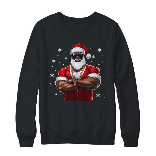 African American Santa Christmas Cool Afro Black X Mas Crewneck Sweatshirt Black 600x 1.jpg