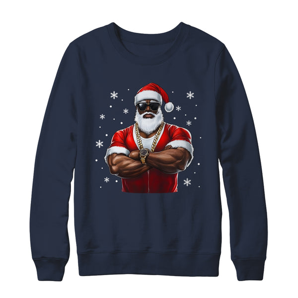 African American Santa Christmas Cool Afro Black X Mas Crewneck Sweatshirt Navy 600x 1.jpg