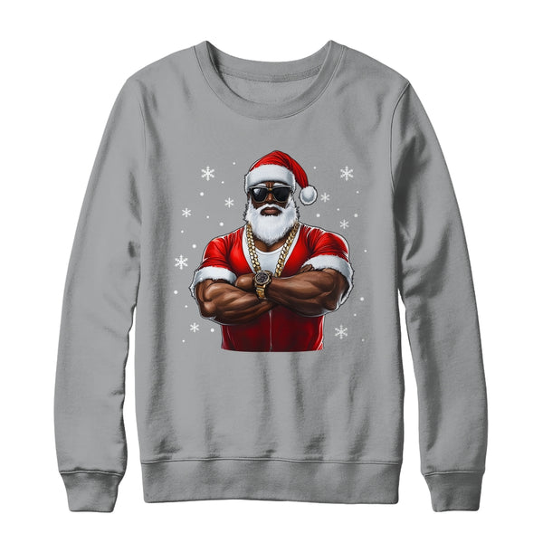 African American Santa Christmas Cool Afro Black X Mas Crewneck Sweatshirt Sport Grey 600x 1.jpg