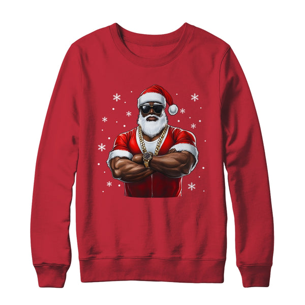 African American Santa Christmas Cool Afro Black X Mas Crewneck Sweatshirt Red 600x 1.jpg