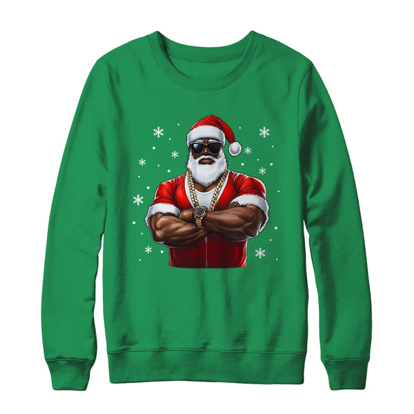 African American Santa Christmas Cool Afro Black X Mas Crewneck Sweatshirt Irish Green 600x 1.jpg