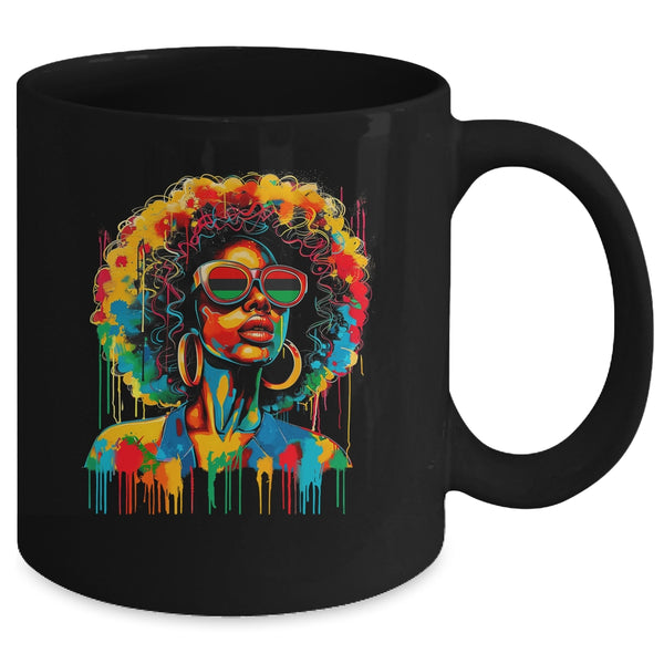 Juneteenth Black Womens Queen Afro African Melanin Dripping Mug 11oz Mug Black back 600x.jpg