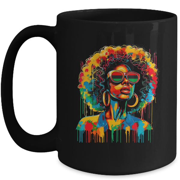 Juneteenth Black Womens Queen Afro African Melanin Dripping Mug 15oz Mug Black front 600x.jpg