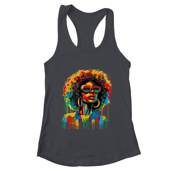 Juneteenth Black Womens Queen Afro African Melanin Dripping Women s Ideal Racerback Tank Black 600x.jpg