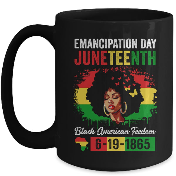 Juneteenth Women Black African Black American Feedom 1865 Mug 15oz Mug Black front 600x.jpg
