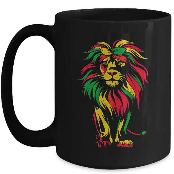 Lion Juneteenth Cool Black History African American Flag Mug 15oz Mug Black front 600x.jpg