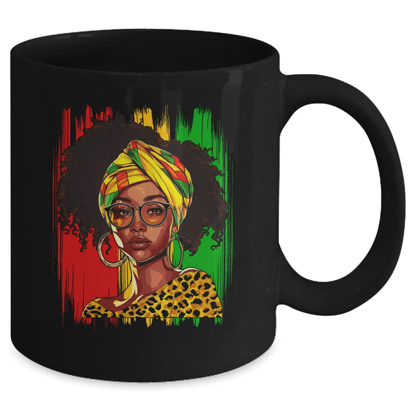Afro Woman African Melanin Headscarf Nubian Black History Mug 11oz Mug Black back 600x.jpg
