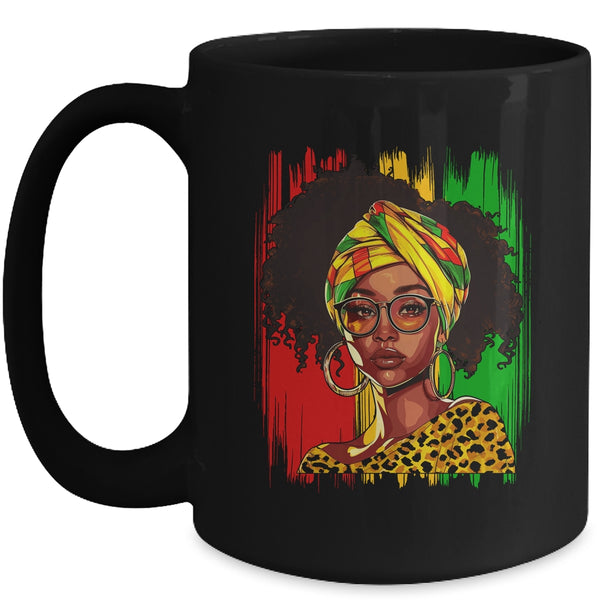 Afro Woman African Melanin Headscarf Nubian Black History Mug 15oz Mug Black front 600x.jpg