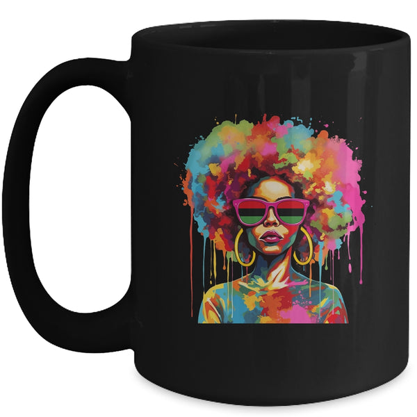 Colorful Art Black Queen Afro Melanin Dripping Juneteenth Mug 15oz Mug Black front 600x.jpg