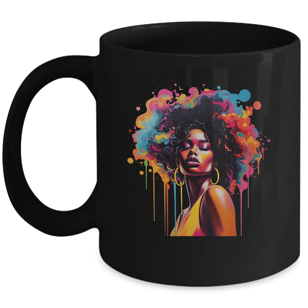 Black Queen Afro Melanin Dripping Juneteenth African Mug 11oz Mug Black front 600x.jpg