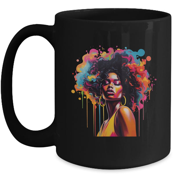 Black Queen Afro Melanin Dripping Juneteenth African Mug 15oz Mug Black front 600x.jpg