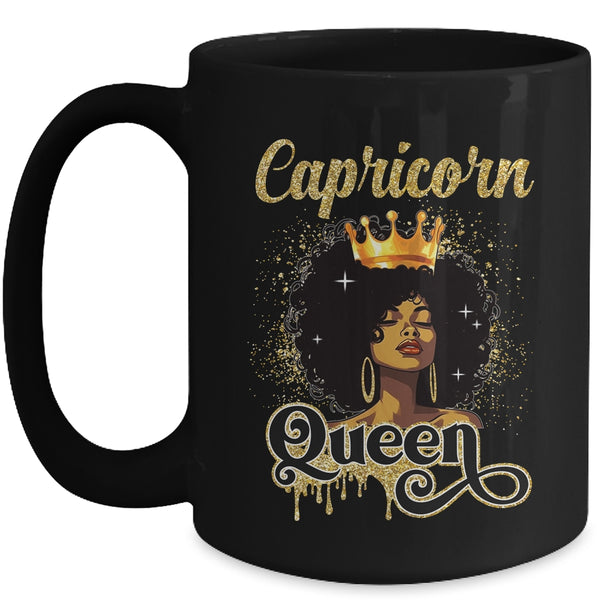 Capricorn Queen Birthday Afro Girls Black Zodiac Birthday Mug 15oz Mug Black front 600x.jpg