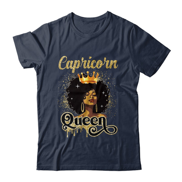 Capricorn Queen Birthday Afro Girls Black Zodiac Birthday Classic T Shirt Navy 600x.jpg