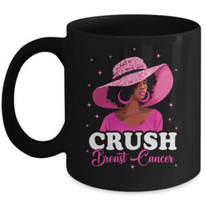 Crush Breast Cancer Awareness Black Afro Woman Pink Ribbon Mug 11oz Mug Black front 600x.jpg