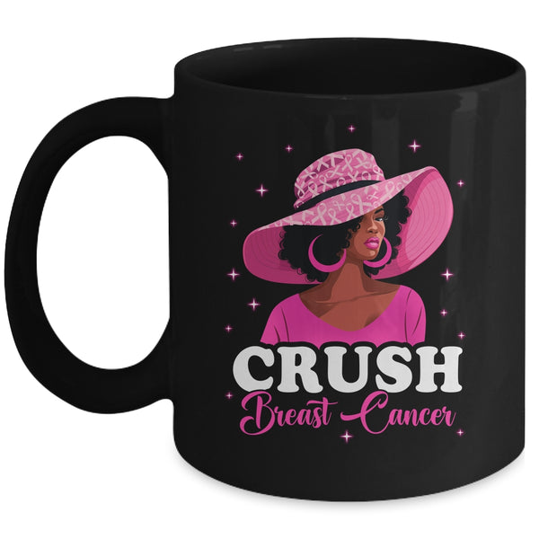 Crush Breast Cancer Awareness Black Afro Woman Pink Ribbon Mug 11oz Mug Black front 600x.jpg