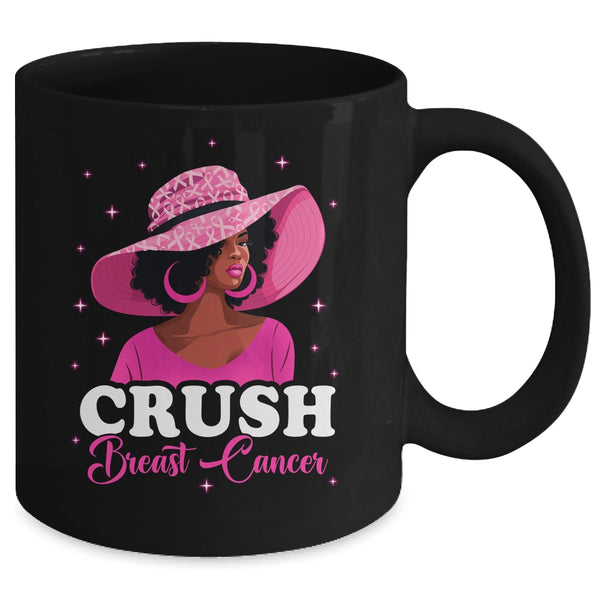 Crush Breast Cancer Awareness Black Afro Woman Pink Ribbon Mug 11oz Mug Black back 600x.jpg