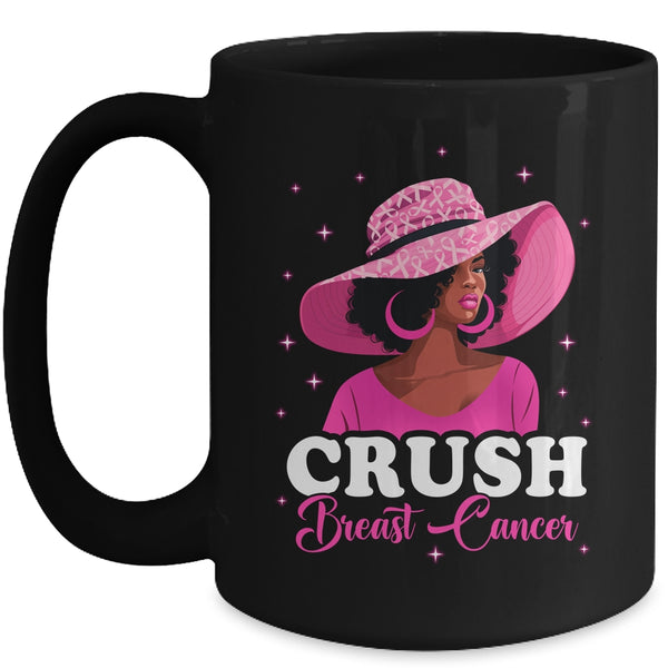Crush Breast Cancer Awareness Black Afro Woman Pink Ribbon Mug 15oz Mug Black front 600x.jpg