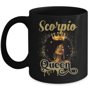 Scorpio Queen Birthday Afro Girls Black Zodiac Birthday Mug 11oz Mug Black front 600x.jpg