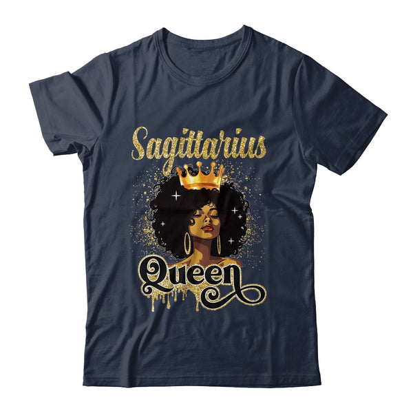 Sagittarius Queen Birthday Afro Girls Black Zodiac Birthday Classic T Shirt Navy 600x.jpg