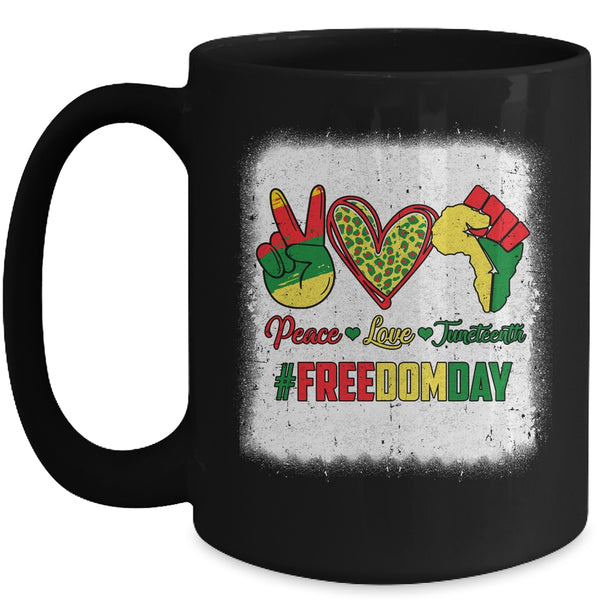 Bleached Peace Love Juneteenth 1865 Freedom Day African Mug 15oz Mug Black front 600x.jpg