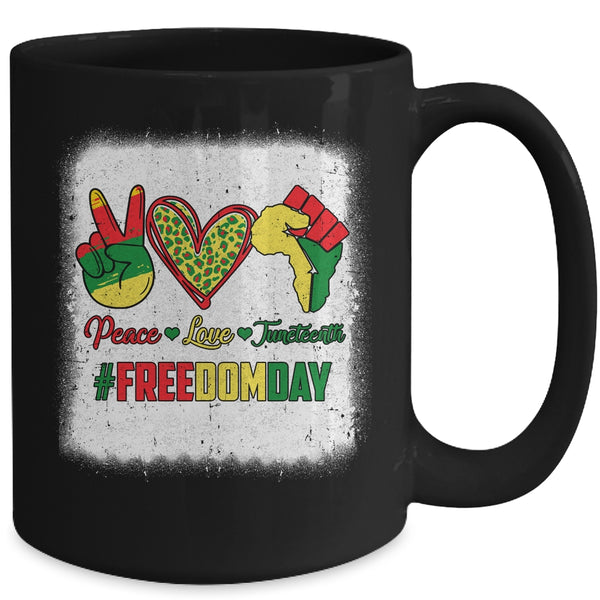 Bleached Peace Love Juneteenth 1865 Freedom Day African Mug 15oz Mug Black back 600x.jpg