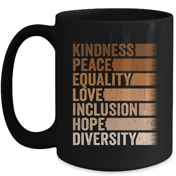 Peace Love Diversity Inclusion Equality Black History Month Mug 15oz Mug Black front 600x.jpg