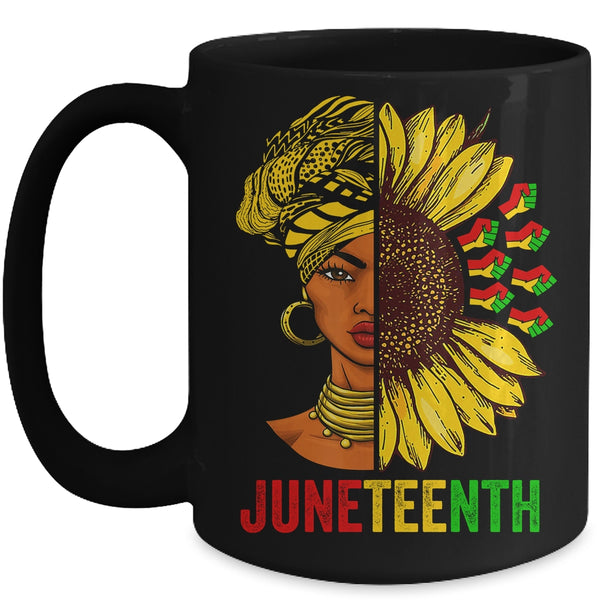 Juneteenth Black History African American Women Sunflower Mug 15oz Mug Black front 600x.jpg