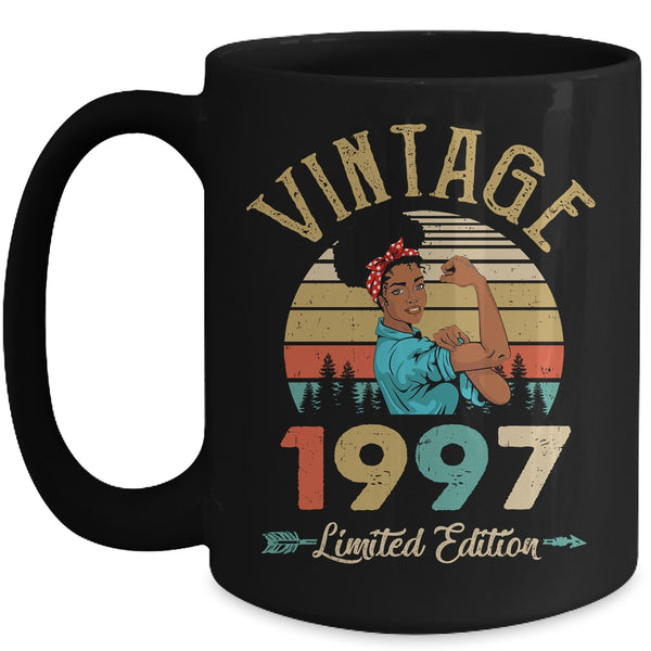 Vintage 1997 25th Birthday Afro Black Woman 25 Years Old Mug 15oz Mug Black front 600x.jpg