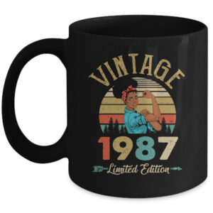 Vintage 1987 35th Birthday Afro Black Woman 35 Years Old Mug 11oz Mug Black front 600x.jpg