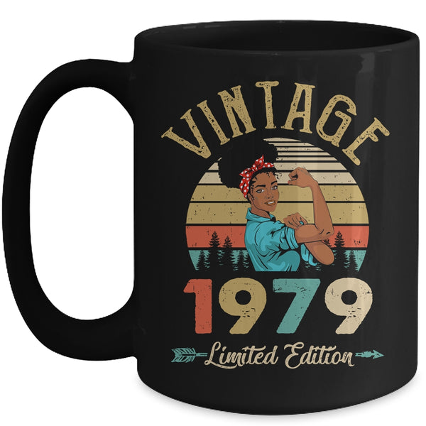 Vintage 1979 43th Birthday Afro Black Woman 43 Years Old Mug 15oz Mug Black front 600x.jpg