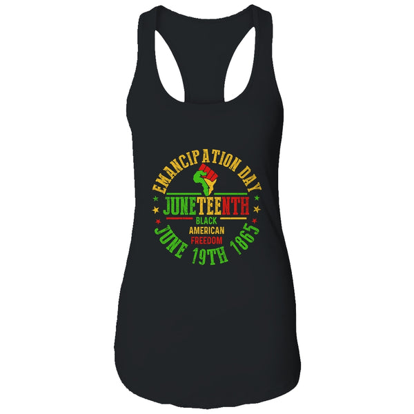 Juneteenth African American Freedom Black History June 19 Women s Ideal Racerback Tank Black 600x.jpg