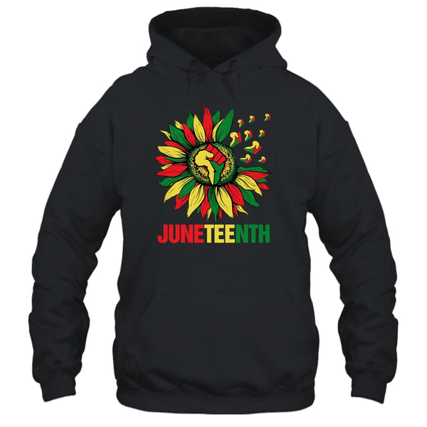 Sunflower Fist Juneteenth Black History African American Pullover Hoodie Black 600x.jpg