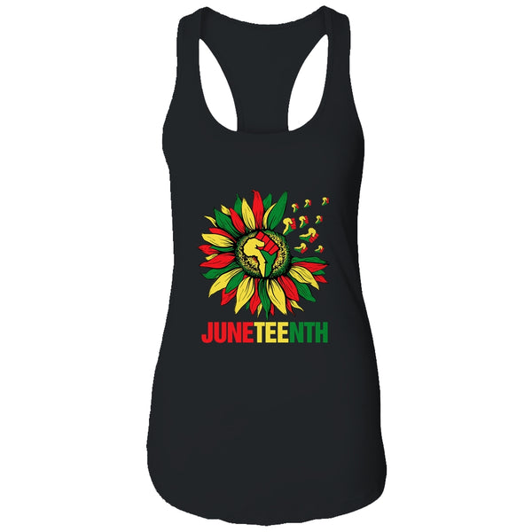 Sunflower Fist Juneteenth Black History African American Women s Ideal Racerback Tank Black 600x.jpg