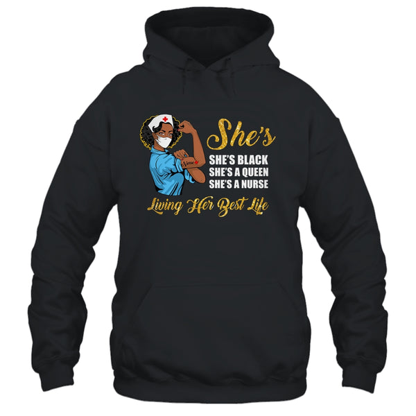 Shes Black That Queen Nurse Proud Black Nursing RN Pullover Hoodie Black 600x.jpg