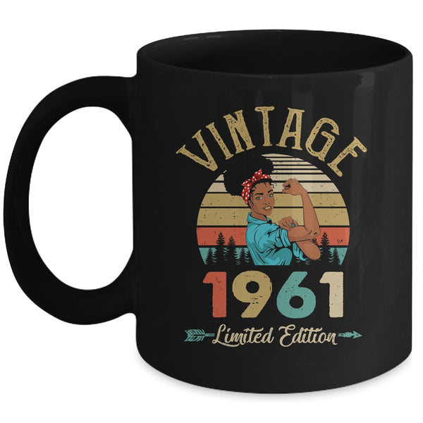 Vintage 1961 61th Birthday Afro Black Woman 61 Years Old Mug 11oz Mug Black front 600x.jpg
