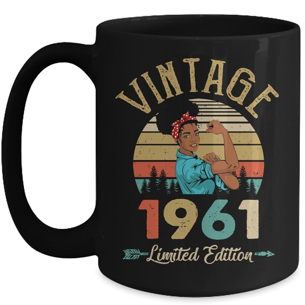 Vintage 1961 61th Birthday Afro Black Woman 61 Years Old Mug 15oz Mug Black front 600x.jpg