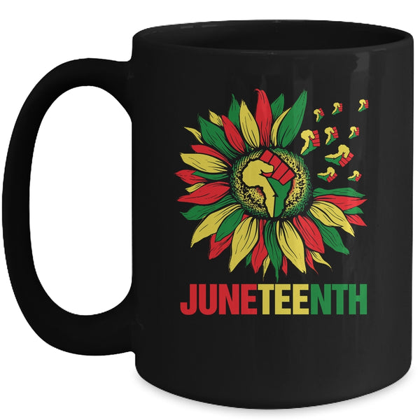 Sunflower Fist Juneteenth Black History African American Mug 15oz Mug Black 600x.jpg