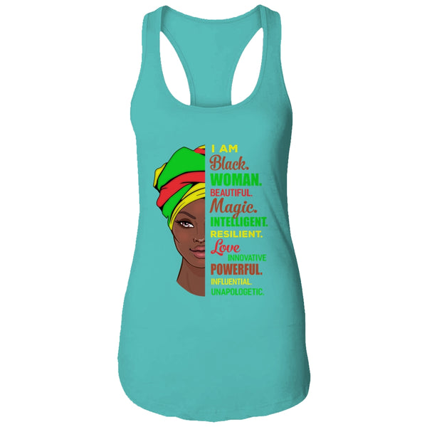 I Am Black Woman Black History Month Women s Ideal Racerback Tank Tahiti Blue 600x.jpg