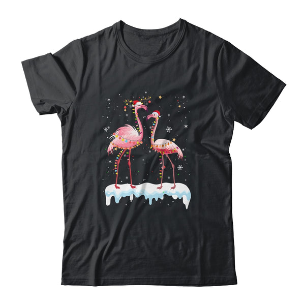 Flamingo Christmas Tree Santa Hat Light Classic T Shirt Black 600x.jpg