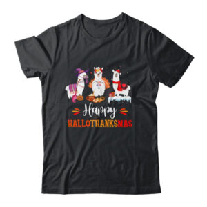 Llama Halloween Thanksgiving Merry Christmas Hallothanksmas Classic T Shirt Black 600x 1.jpg